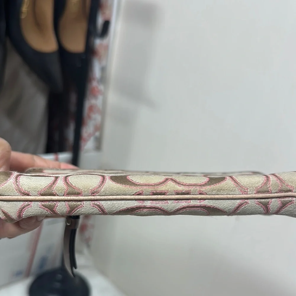 Coach Tan and Pink Signature Wristlet Clutch